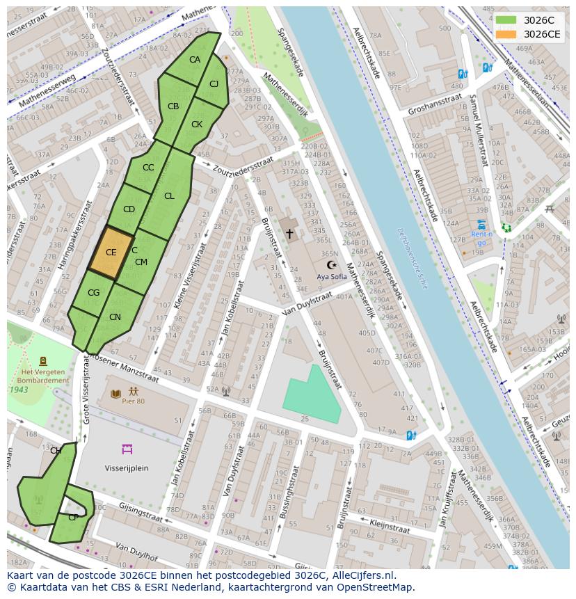 Afbeelding van het postcodegebied 3026 CE op de kaart.