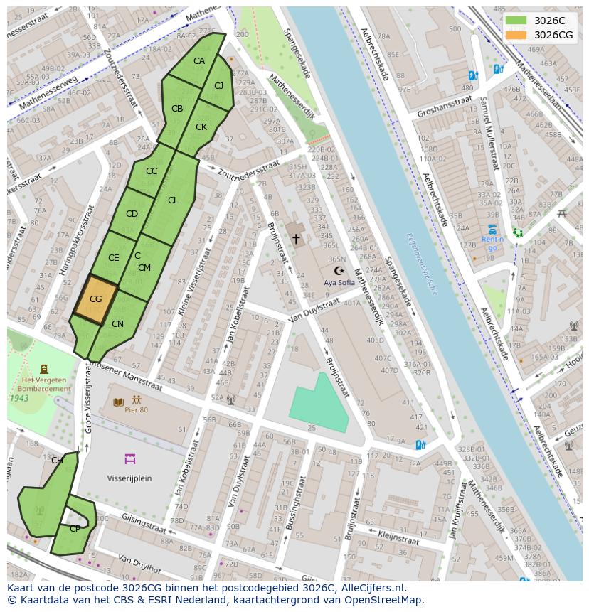 Afbeelding van het postcodegebied 3026 CG op de kaart.