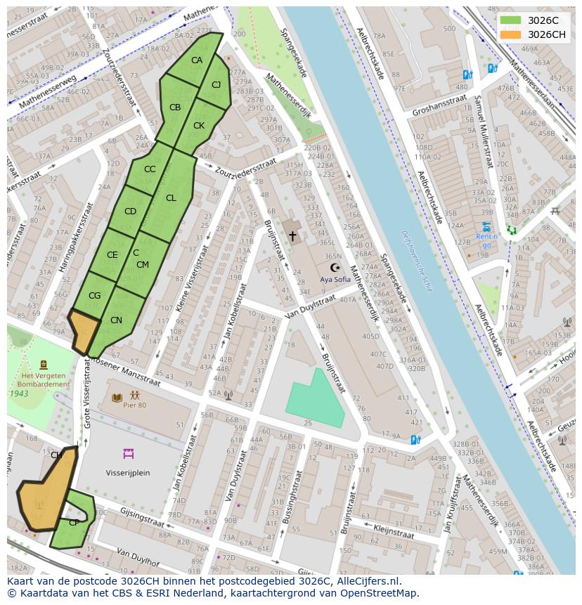 Afbeelding van het postcodegebied 3026 CH op de kaart.