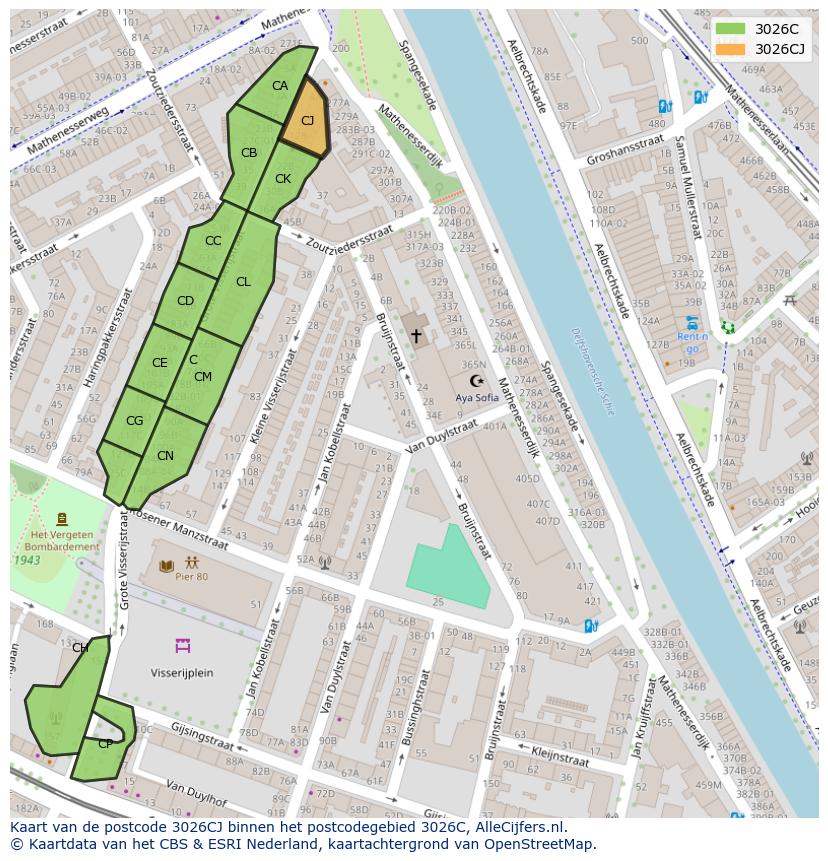 Afbeelding van het postcodegebied 3026 CJ op de kaart.