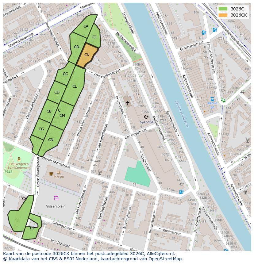 Afbeelding van het postcodegebied 3026 CK op de kaart.