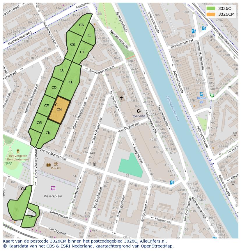 Afbeelding van het postcodegebied 3026 CM op de kaart.