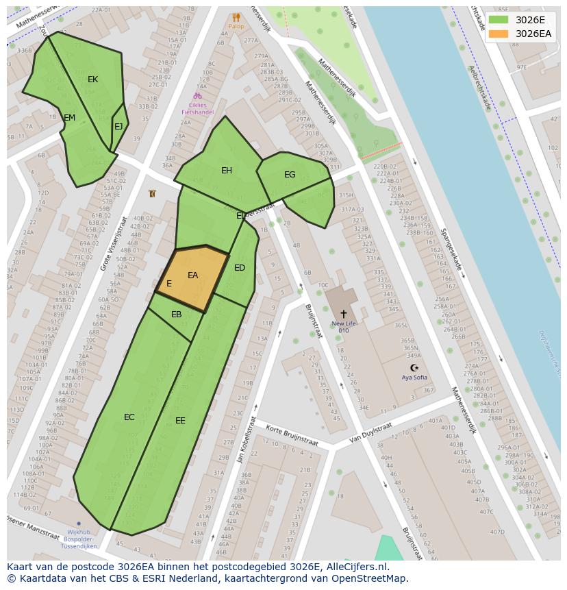 Afbeelding van het postcodegebied 3026 EA op de kaart.
