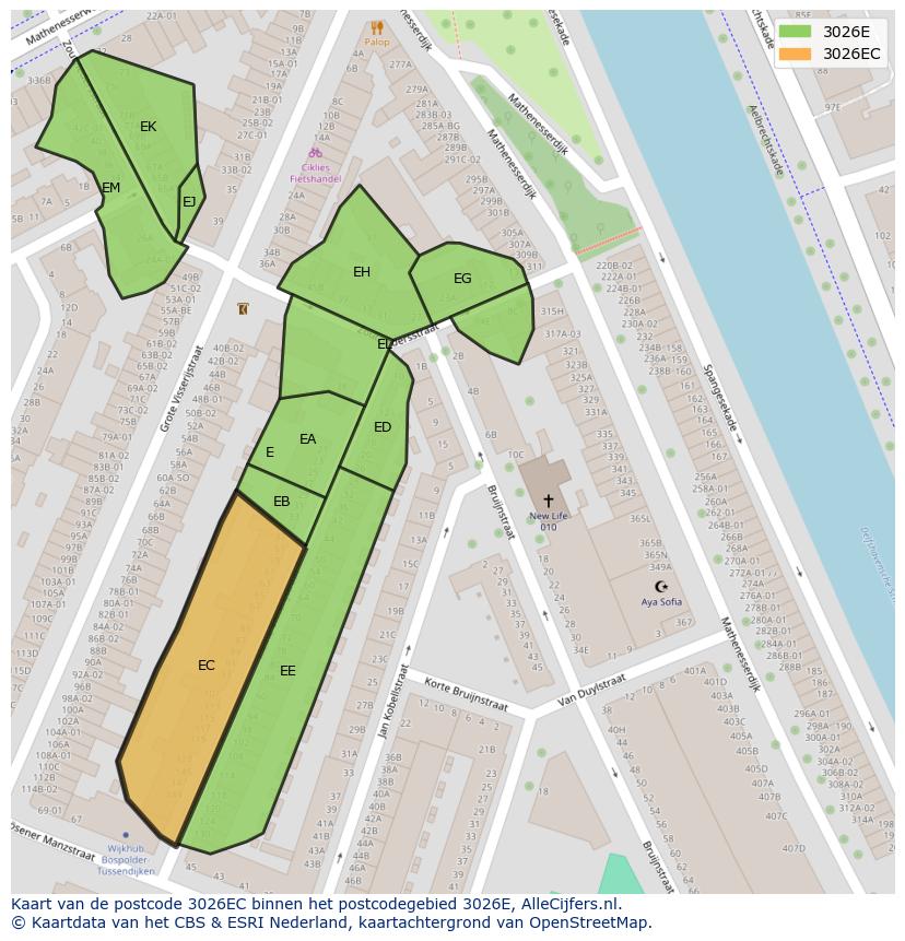 Afbeelding van het postcodegebied 3026 EC op de kaart.
