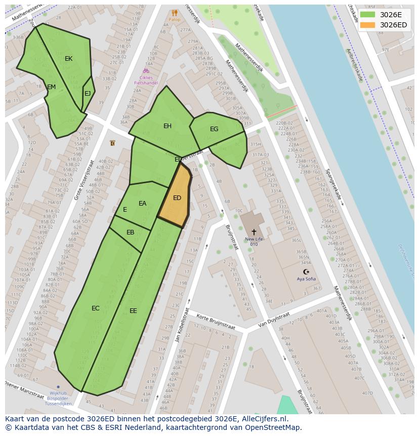 Afbeelding van het postcodegebied 3026 ED op de kaart.