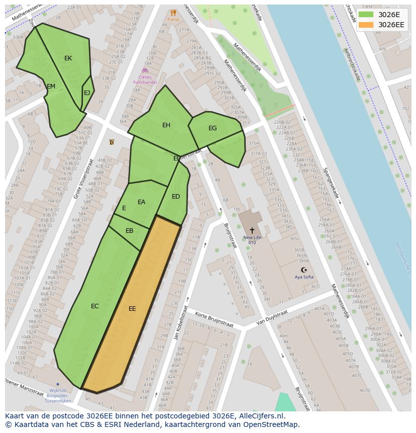 Afbeelding van het postcodegebied 3026 EE op de kaart.