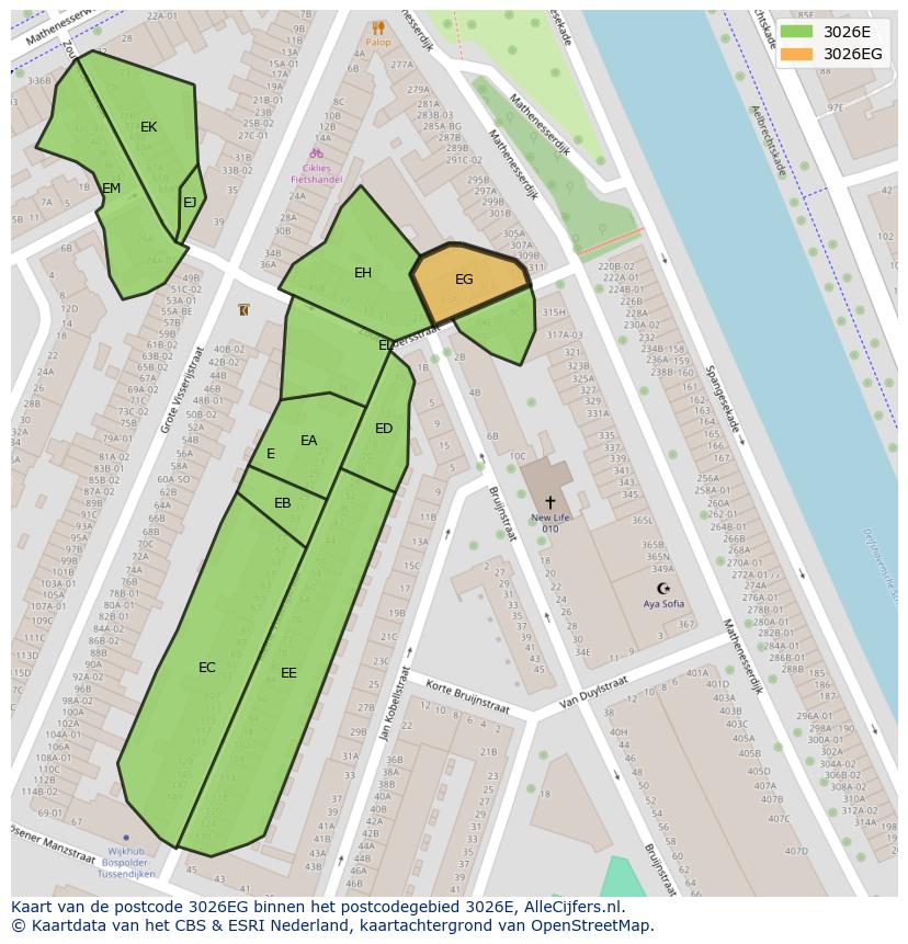 Afbeelding van het postcodegebied 3026 EG op de kaart.