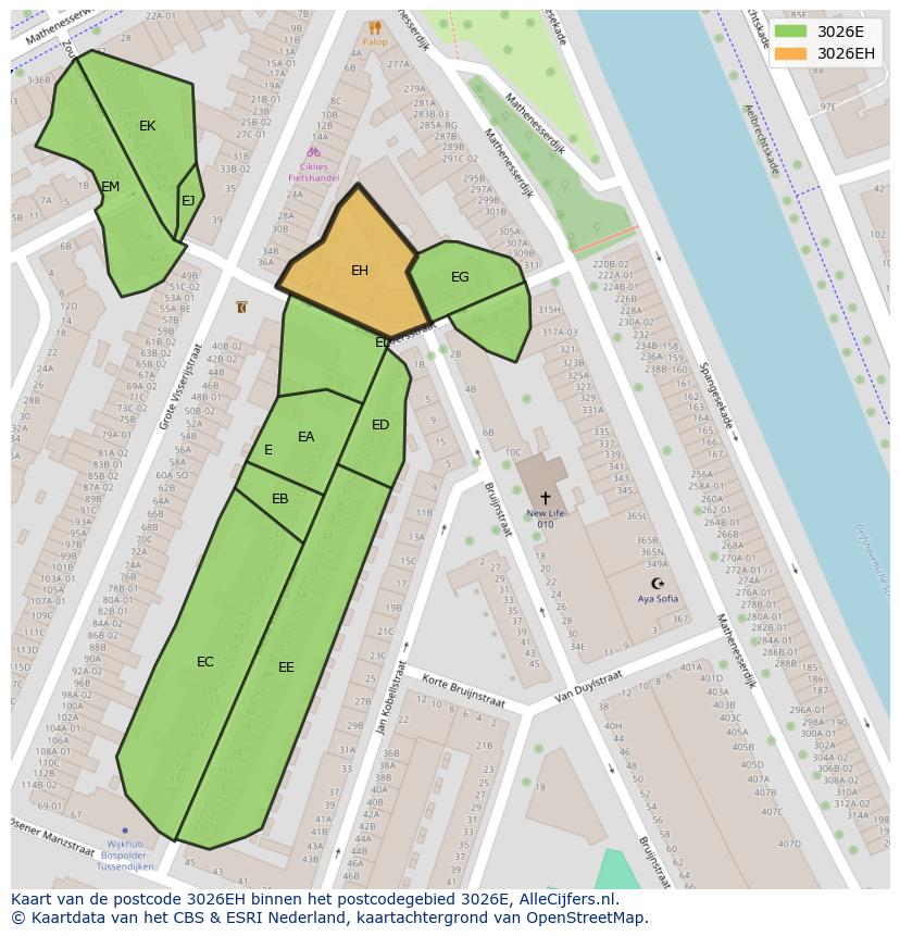 Afbeelding van het postcodegebied 3026 EH op de kaart.