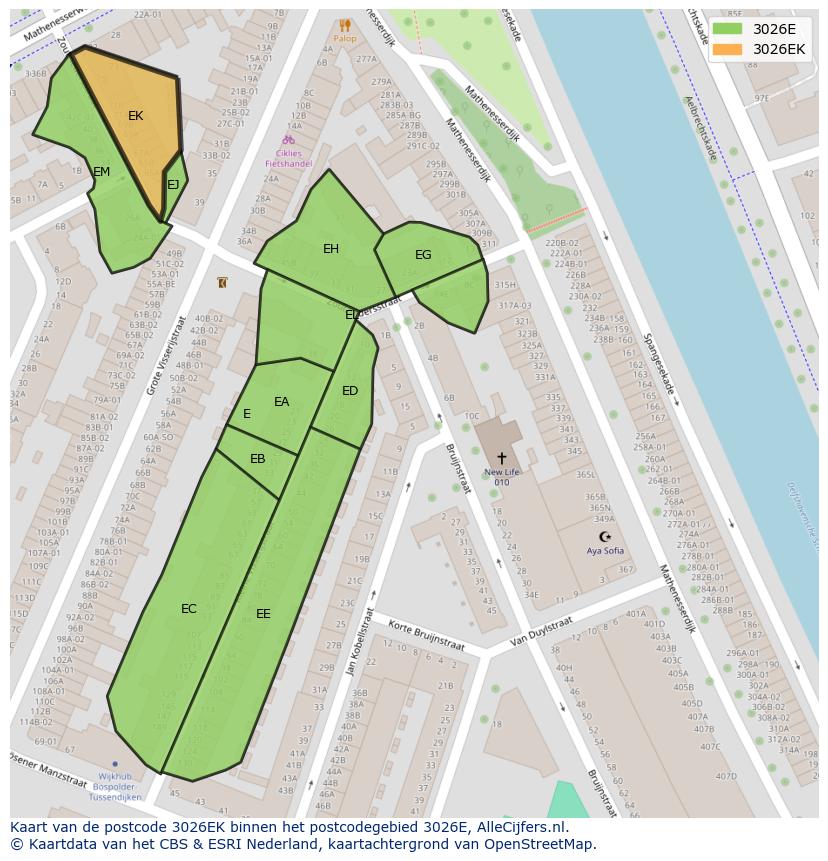 Afbeelding van het postcodegebied 3026 EK op de kaart.