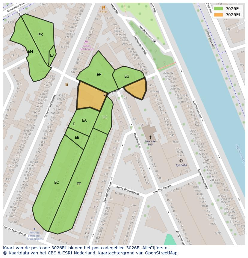 Afbeelding van het postcodegebied 3026 EL op de kaart.