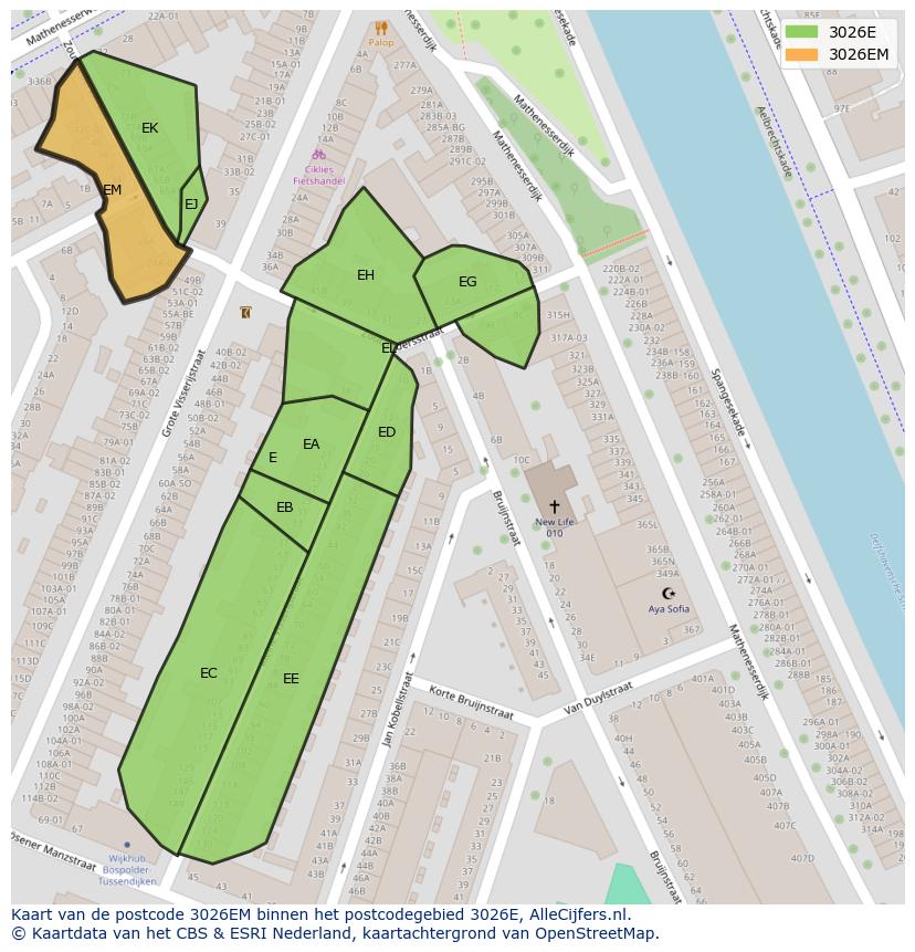 Afbeelding van het postcodegebied 3026 EM op de kaart.
