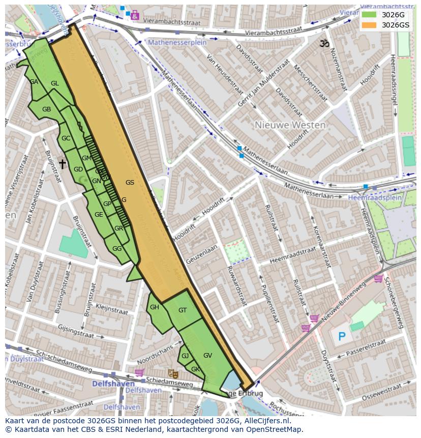 Afbeelding van het postcodegebied 3026 GS op de kaart.