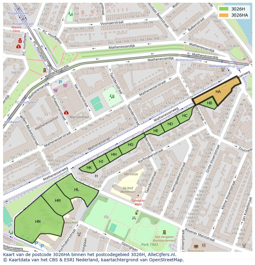 Afbeelding van het postcodegebied 3026 HA op de kaart.