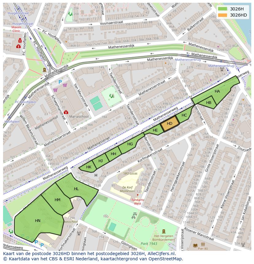 Afbeelding van het postcodegebied 3026 HD op de kaart.