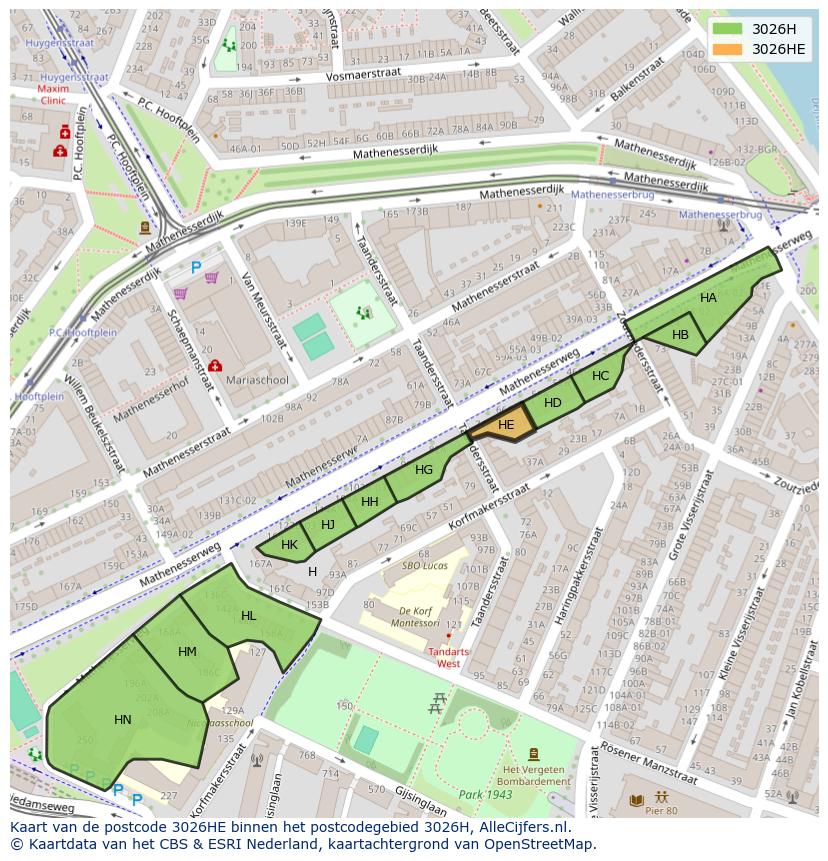 Afbeelding van het postcodegebied 3026 HE op de kaart.