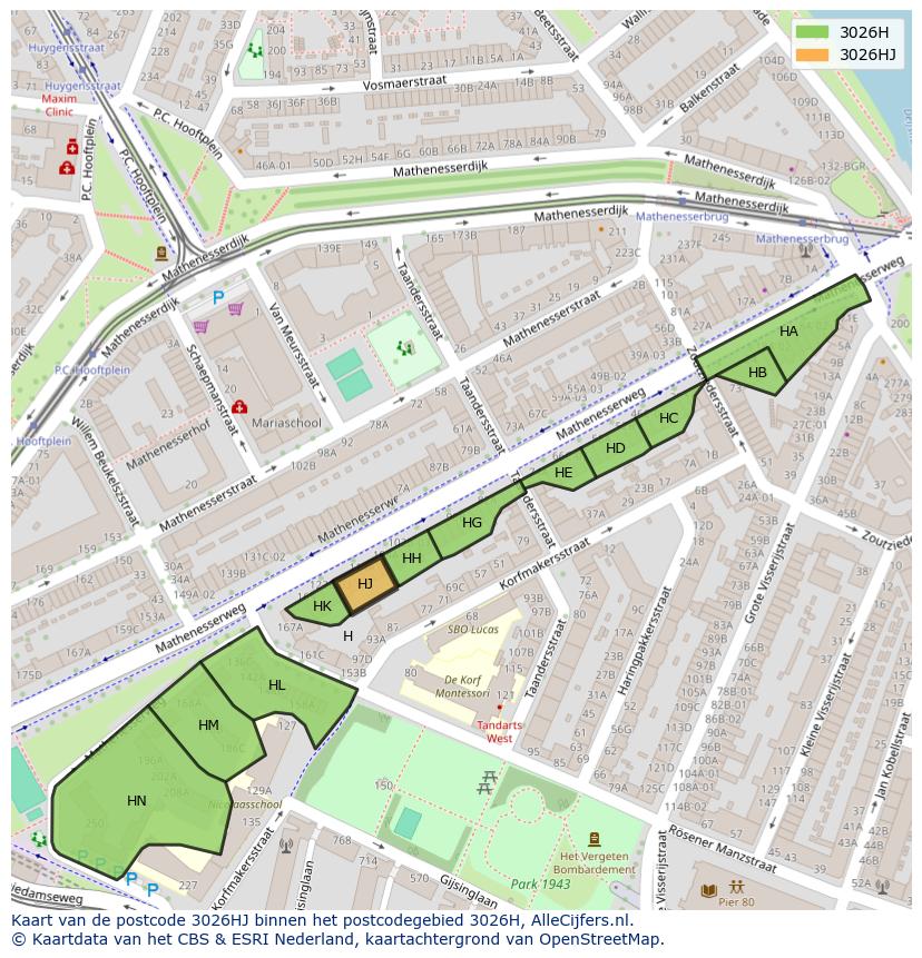 Afbeelding van het postcodegebied 3026 HJ op de kaart.