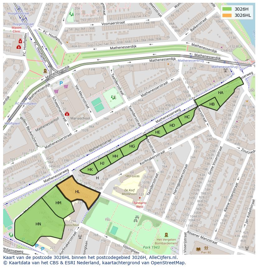 Afbeelding van het postcodegebied 3026 HL op de kaart.