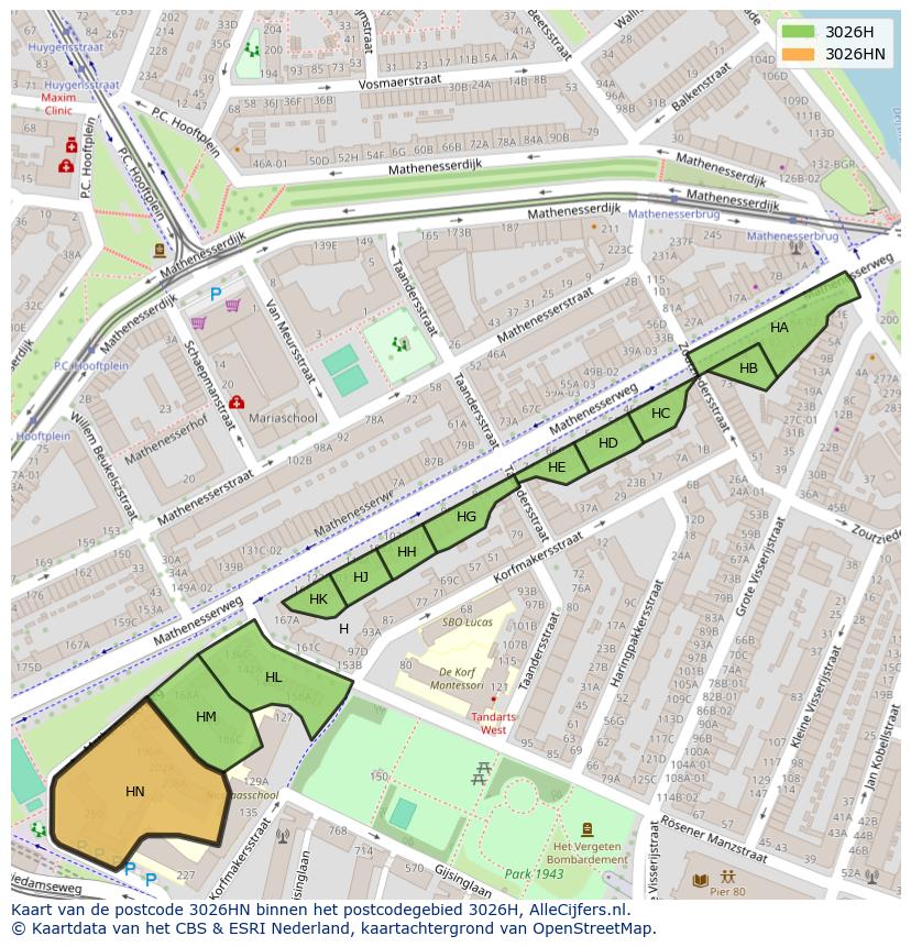 Afbeelding van het postcodegebied 3026 HN op de kaart.