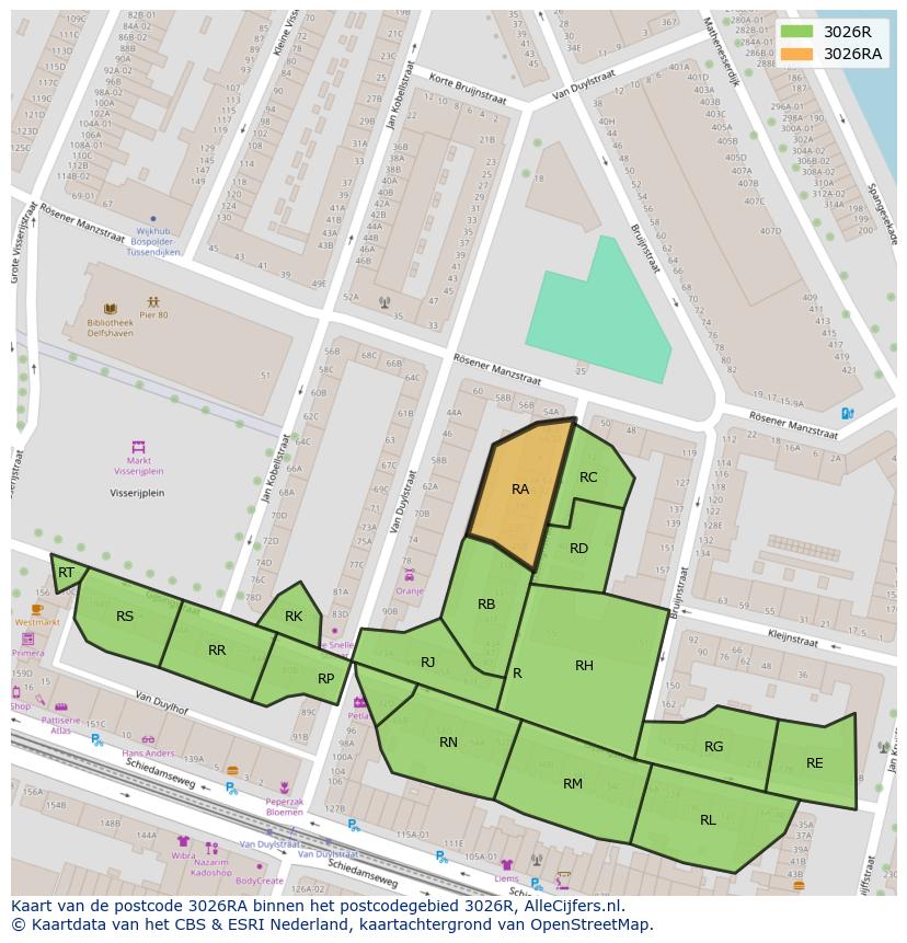 Afbeelding van het postcodegebied 3026 RA op de kaart.