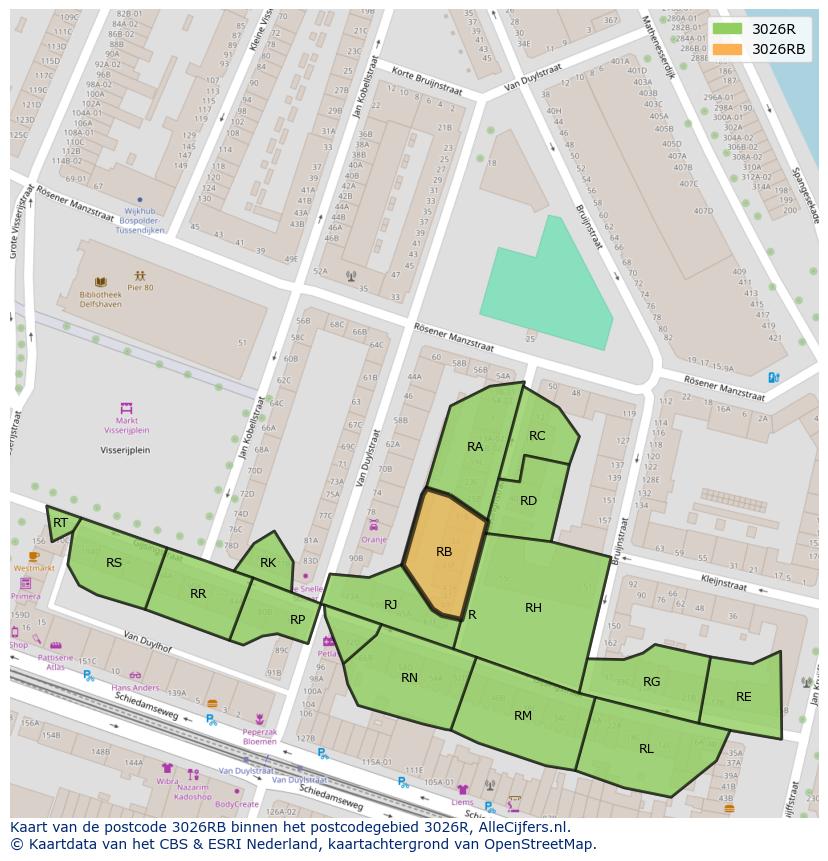 Afbeelding van het postcodegebied 3026 RB op de kaart.