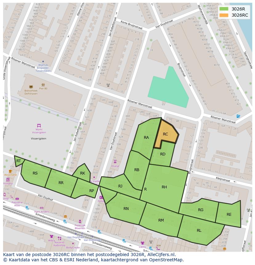Afbeelding van het postcodegebied 3026 RC op de kaart.