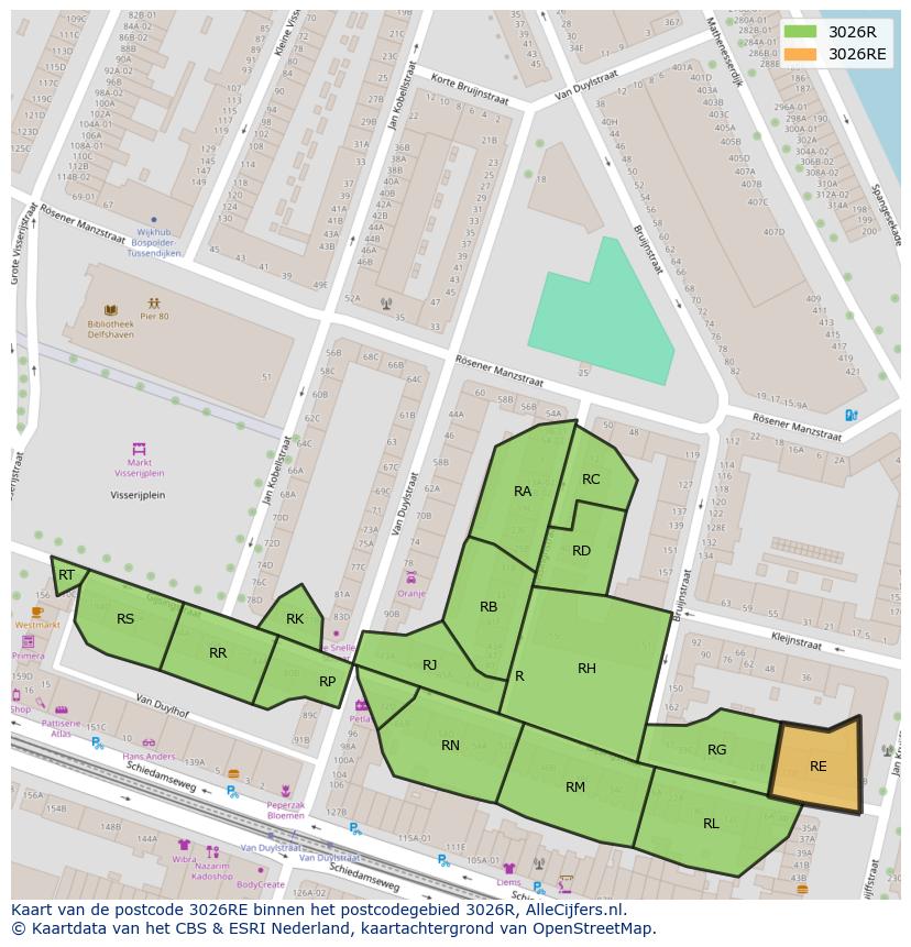 Afbeelding van het postcodegebied 3026 RE op de kaart.