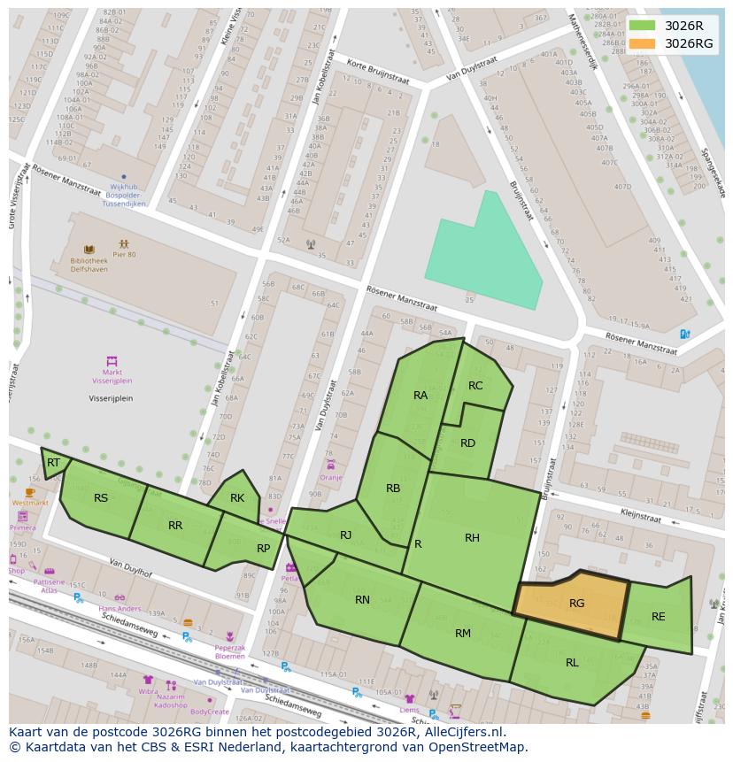 Afbeelding van het postcodegebied 3026 RG op de kaart.