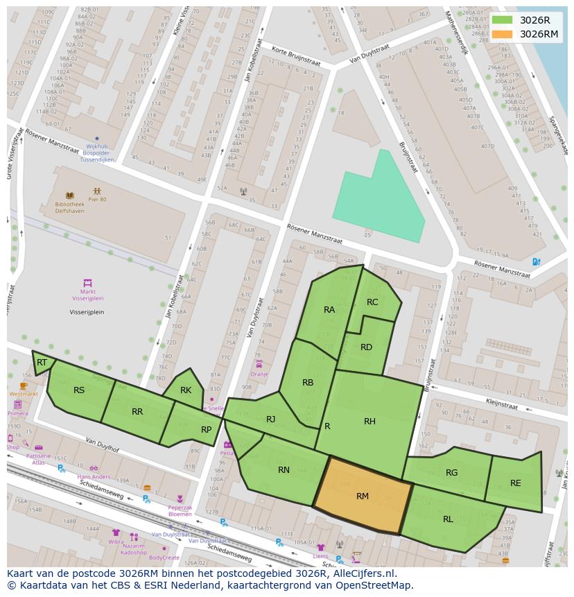 Afbeelding van het postcodegebied 3026 RM op de kaart.