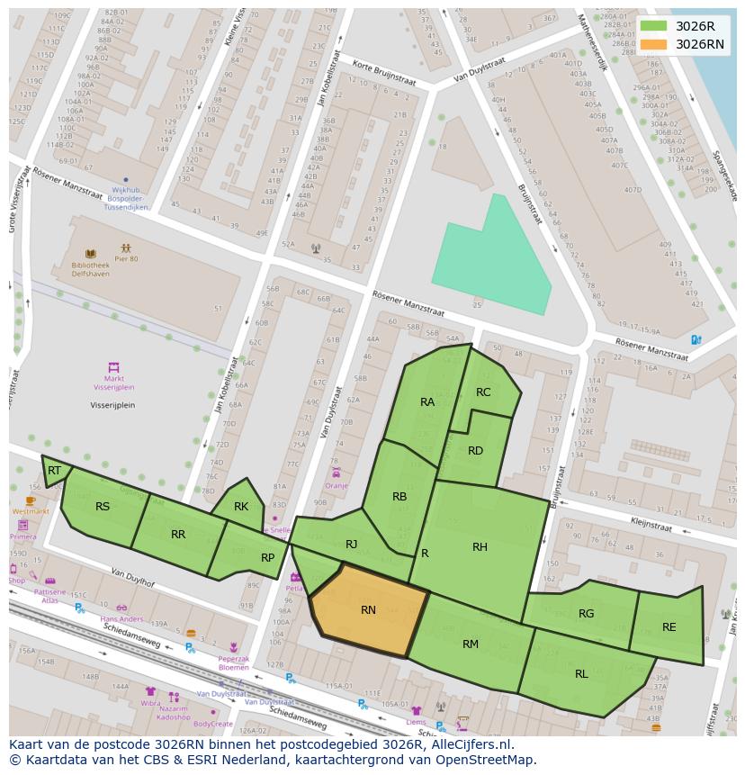 Afbeelding van het postcodegebied 3026 RN op de kaart.
