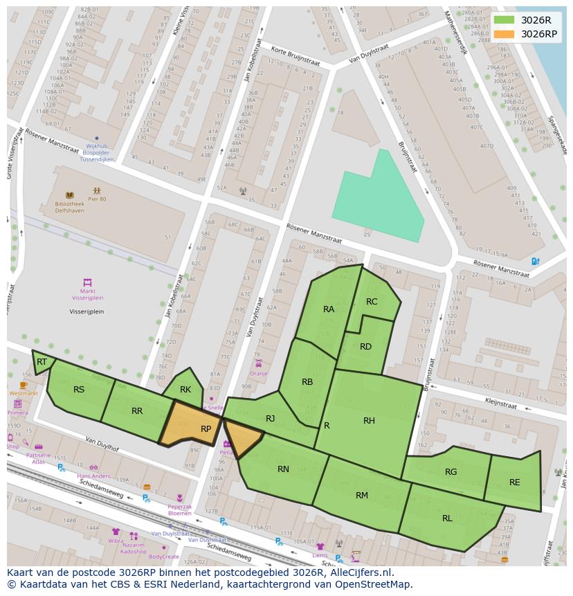 Afbeelding van het postcodegebied 3026 RP op de kaart.
