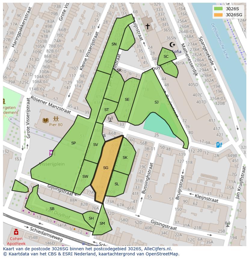 Afbeelding van het postcodegebied 3026 SG op de kaart.