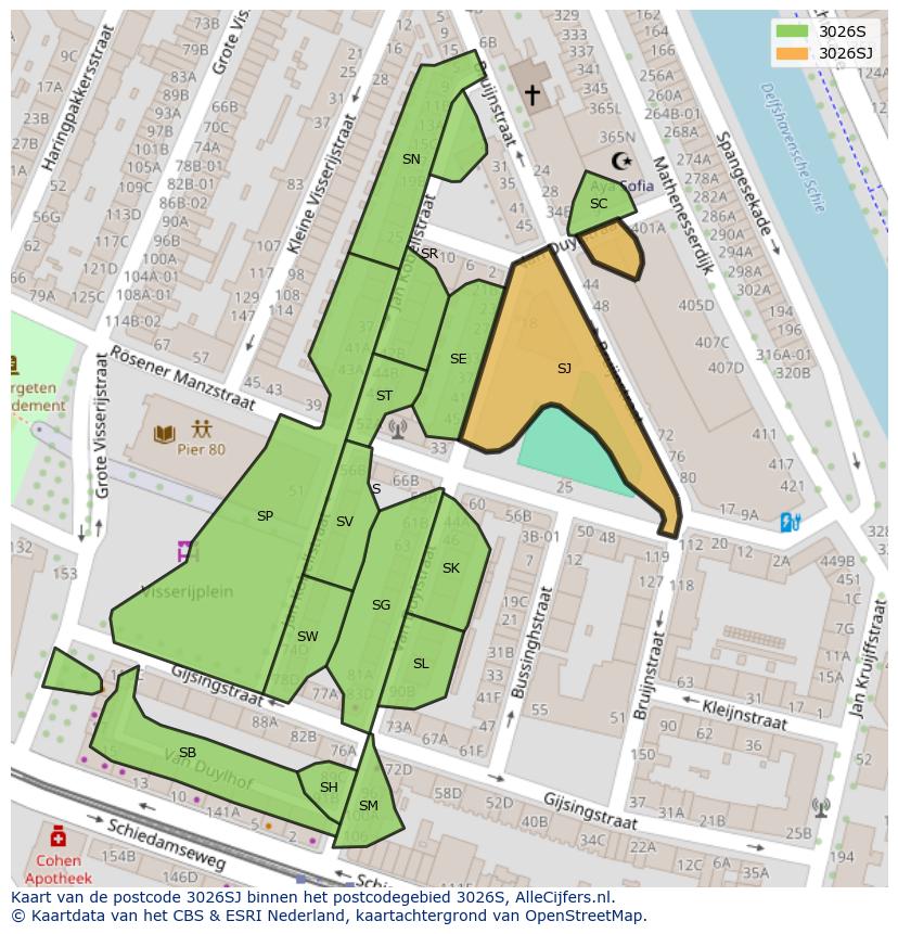 Afbeelding van het postcodegebied 3026 SJ op de kaart.
