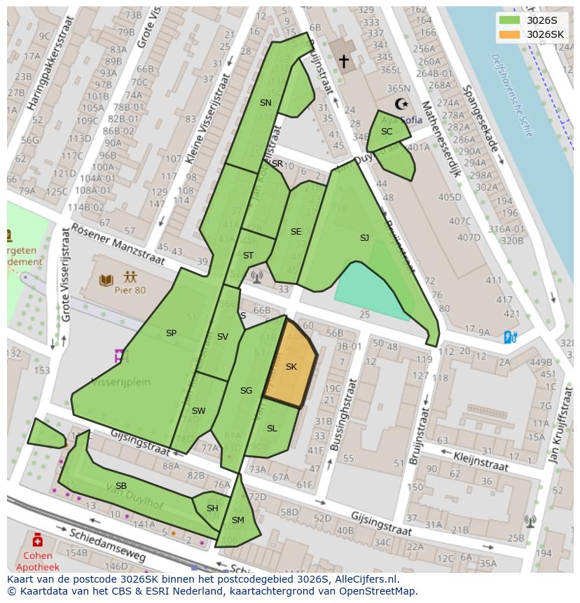Afbeelding van het postcodegebied 3026 SK op de kaart.