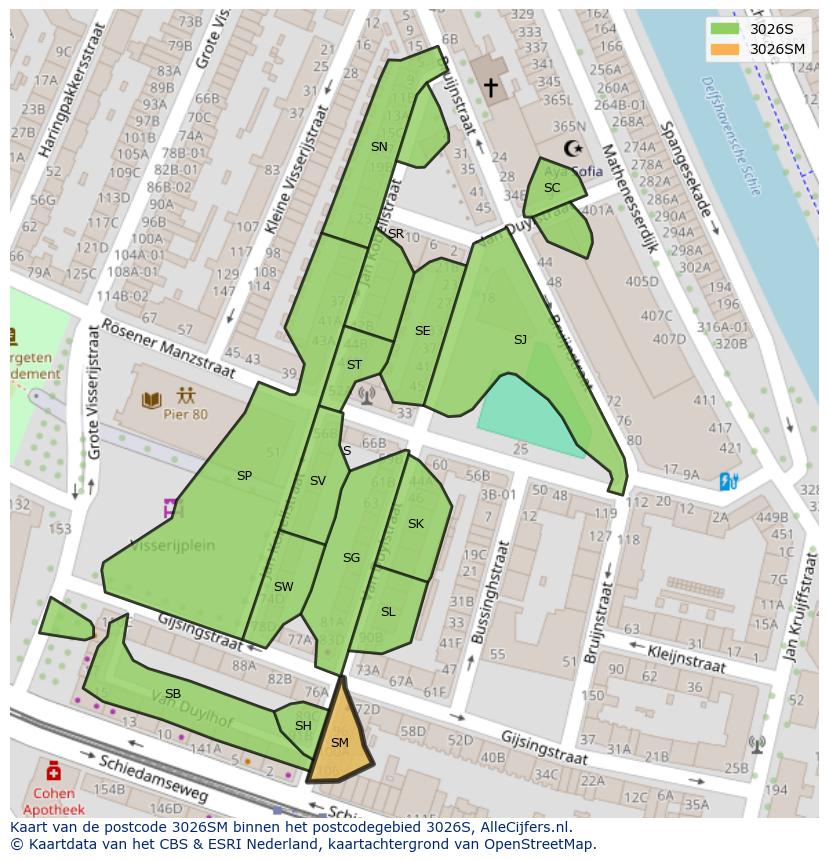 Afbeelding van het postcodegebied 3026 SM op de kaart.
