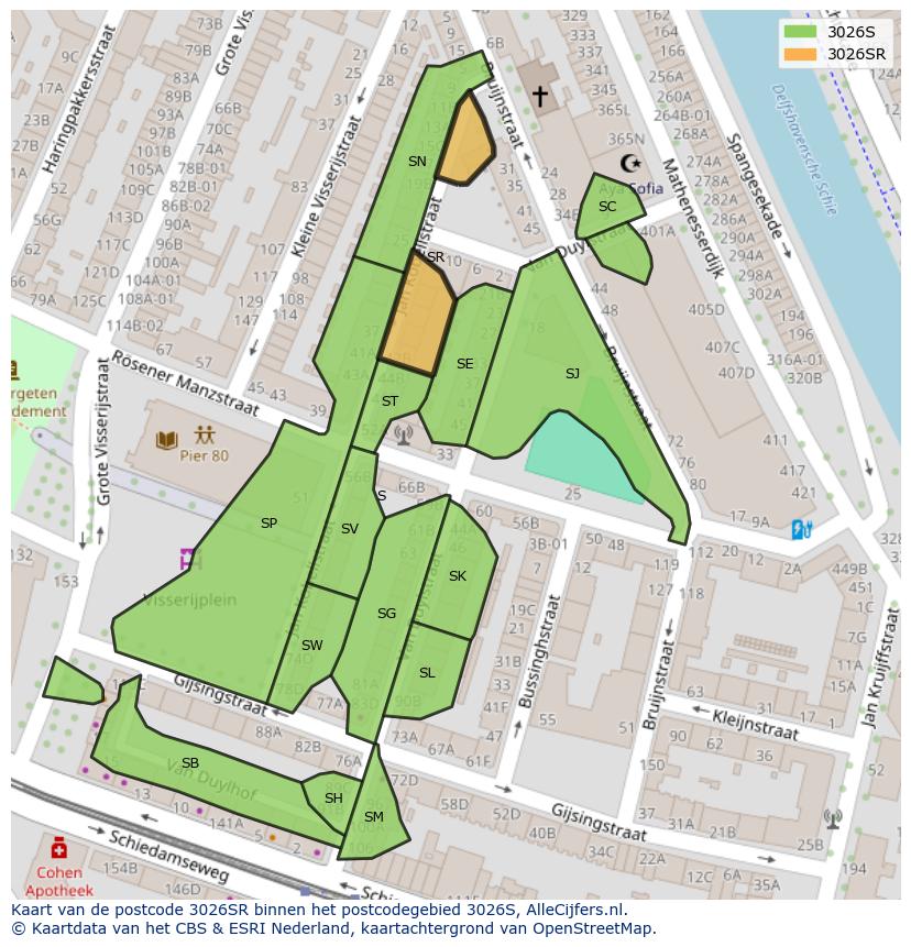 Afbeelding van het postcodegebied 3026 SR op de kaart.