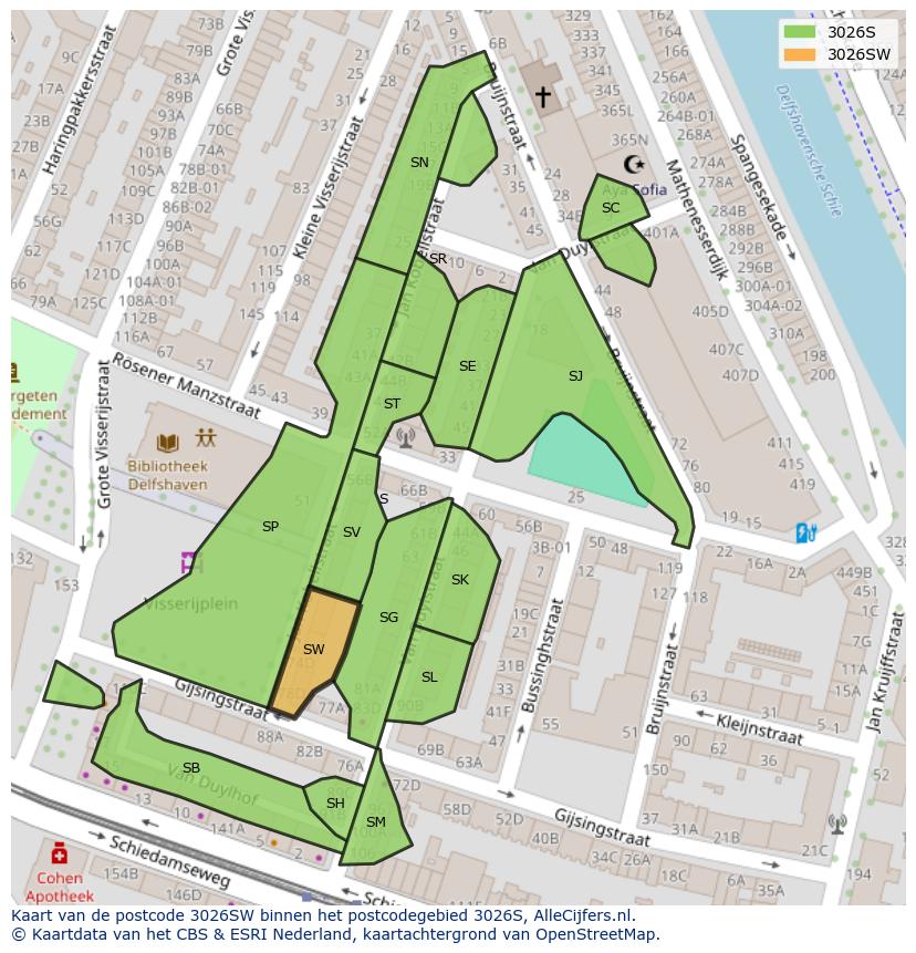 Afbeelding van het postcodegebied 3026 SW op de kaart.