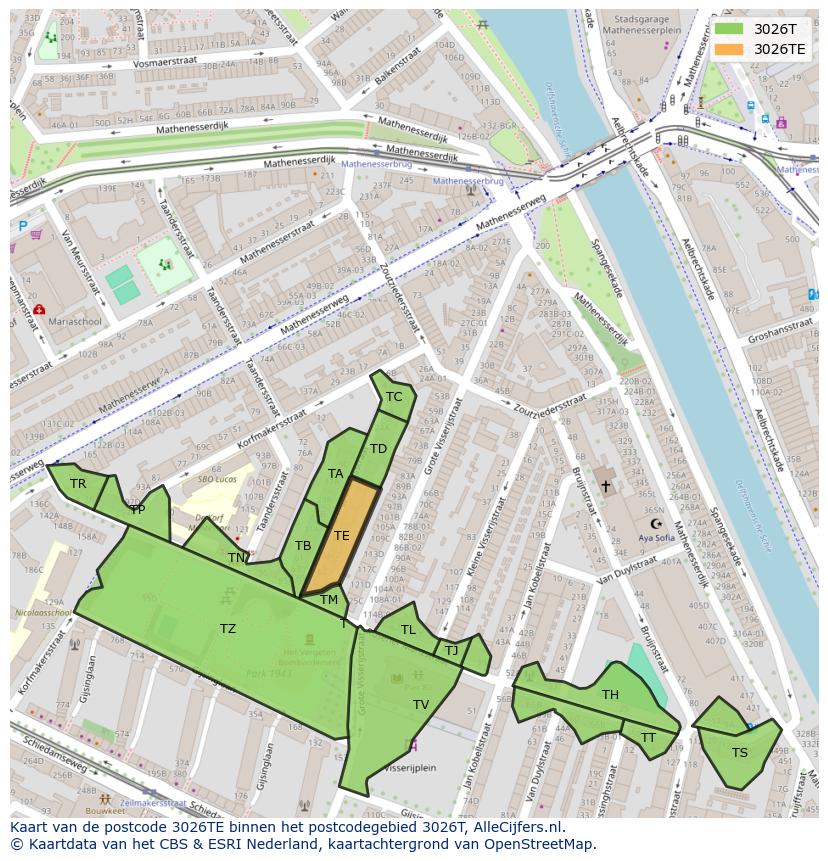 Afbeelding van het postcodegebied 3026 TE op de kaart.