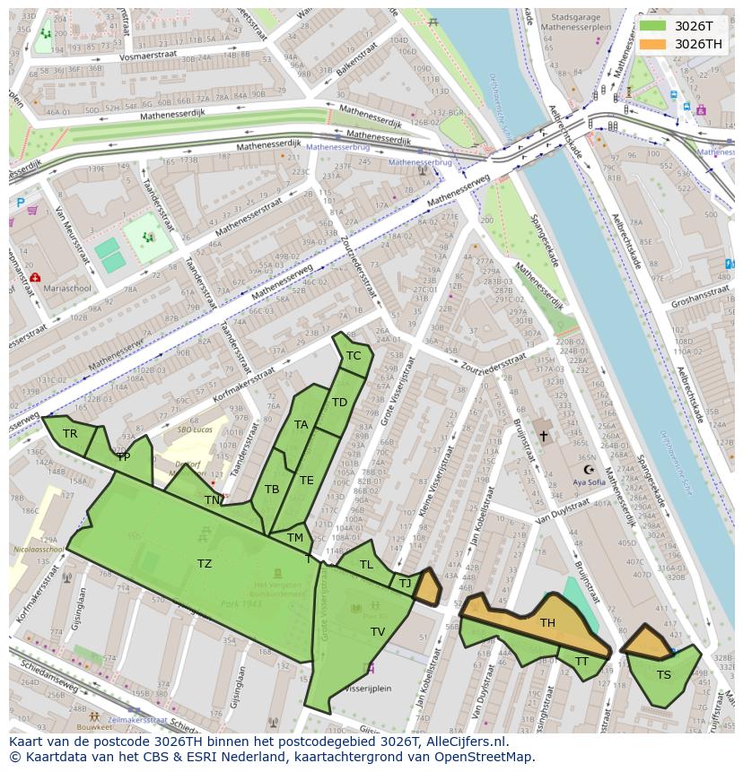 Afbeelding van het postcodegebied 3026 TH op de kaart.