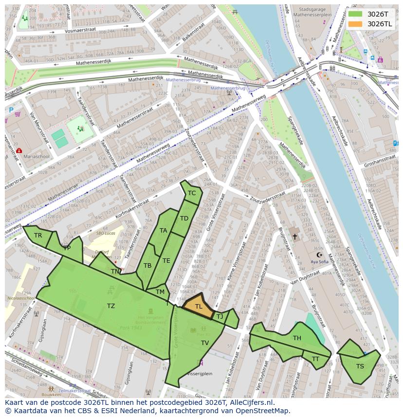 Afbeelding van het postcodegebied 3026 TL op de kaart.