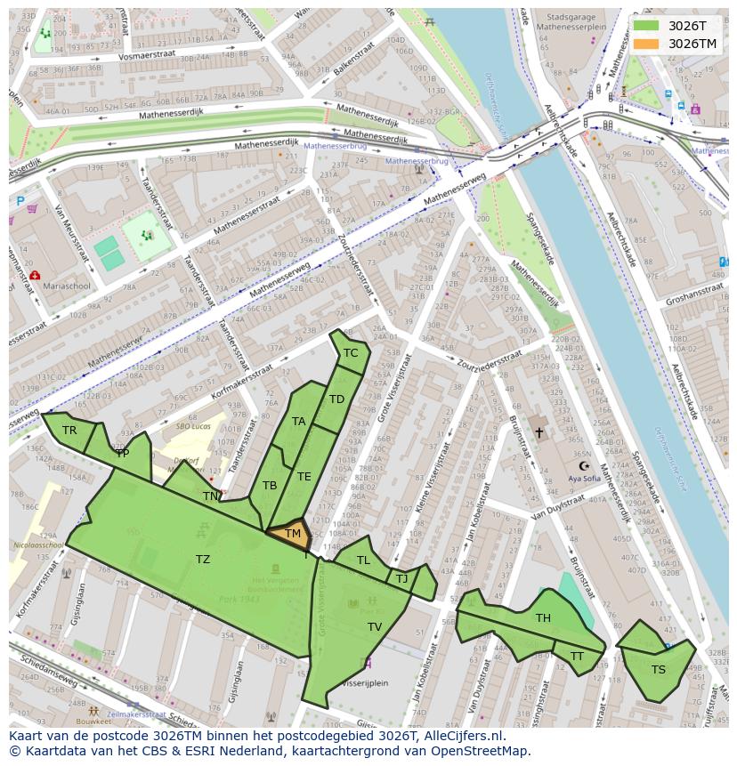 Afbeelding van het postcodegebied 3026 TM op de kaart.
