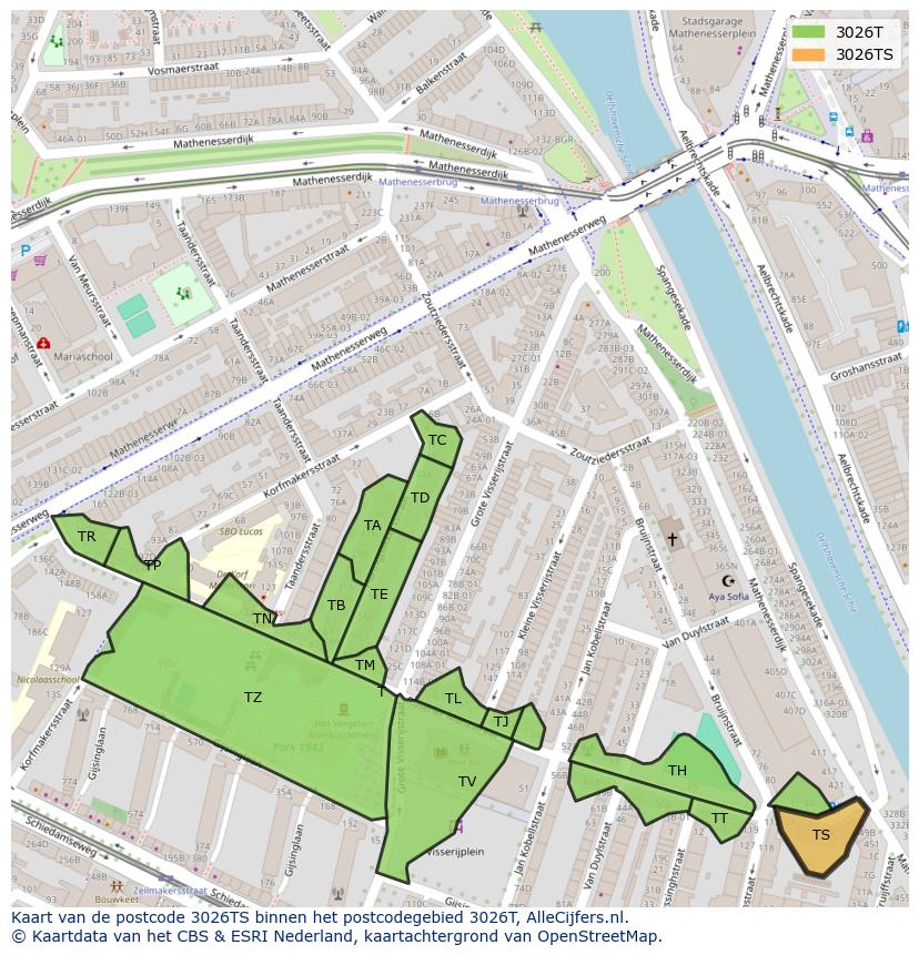 Afbeelding van het postcodegebied 3026 TS op de kaart.