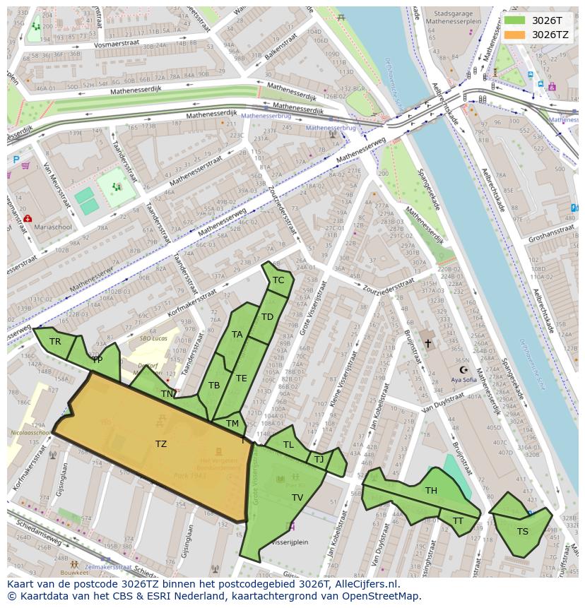 Afbeelding van het postcodegebied 3026 TZ op de kaart.