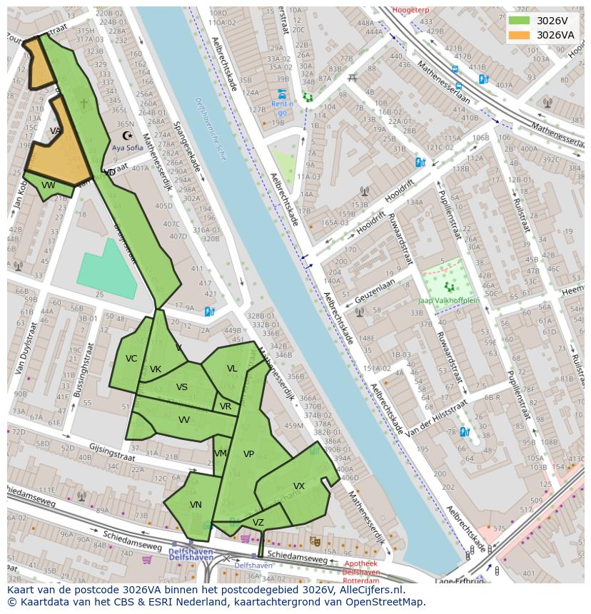 Afbeelding van het postcodegebied 3026 VA op de kaart.