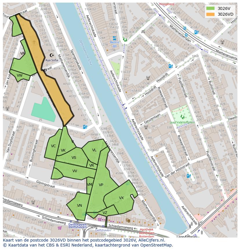 Afbeelding van het postcodegebied 3026 VD op de kaart.