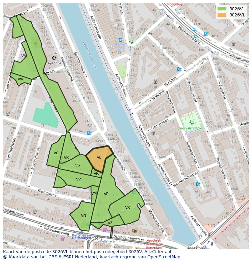 Afbeelding van het postcodegebied 3026 VL op de kaart.