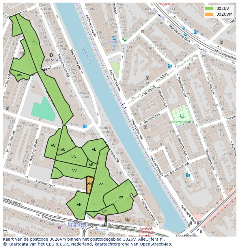 Afbeelding van het postcodegebied 3026 VM op de kaart.