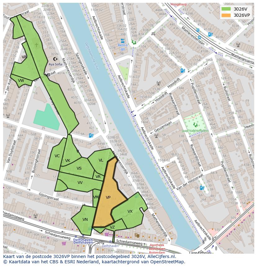 Afbeelding van het postcodegebied 3026 VP op de kaart.