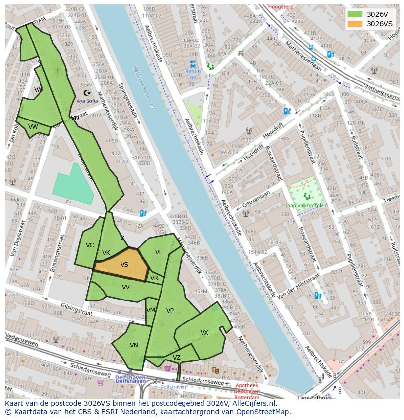 Afbeelding van het postcodegebied 3026 VS op de kaart.