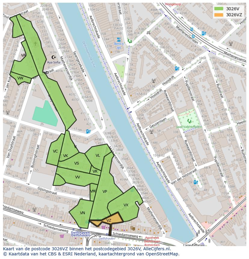 Afbeelding van het postcodegebied 3026 VZ op de kaart.
