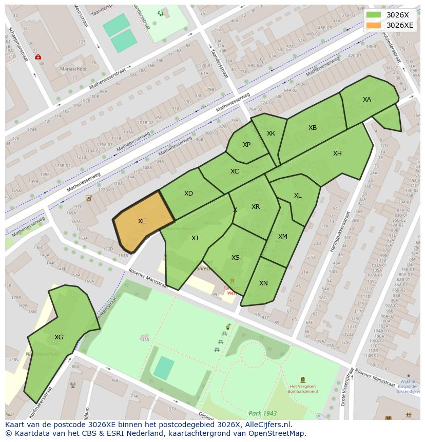 Afbeelding van het postcodegebied 3026 XE op de kaart.